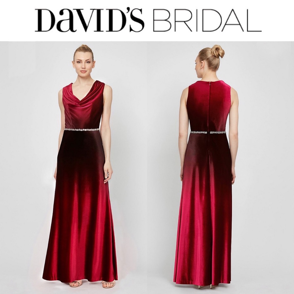 Velvet Ombre A-Line Cowlneck Dress with Beading